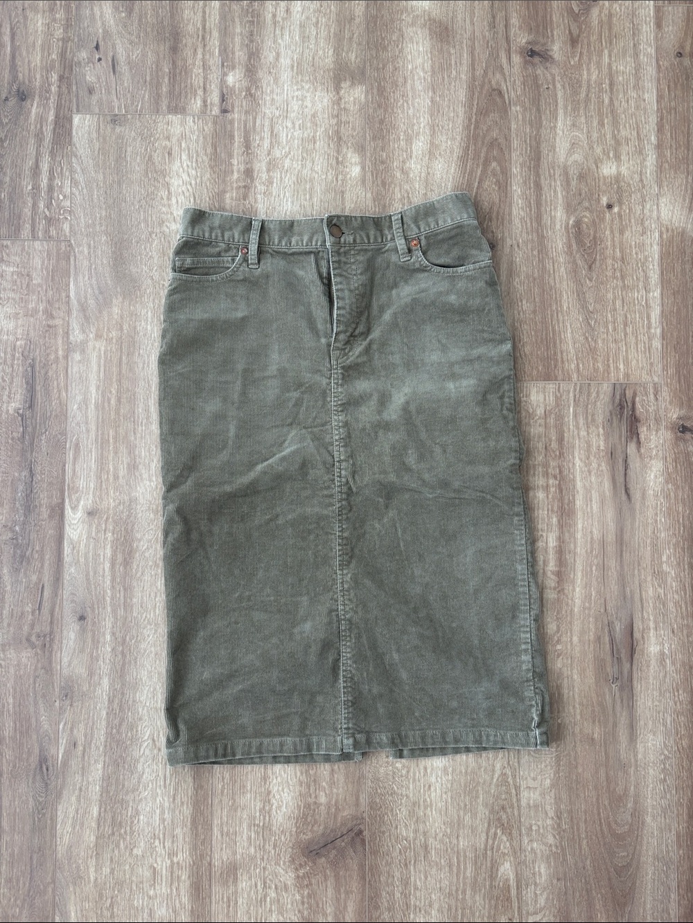 Classic Olive corduroy Midi Skirt - Timeless Women's Pencil Style by MUJI